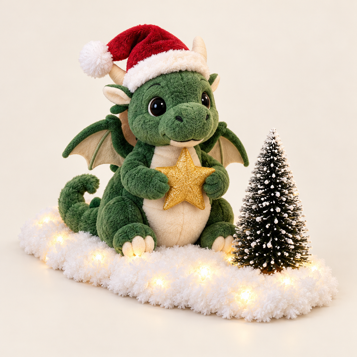 Santa Star Forest Green Christmas dragon holding a golden star