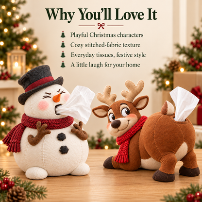 🎄 Funny Christmas Tissue Dispenser – Sneezing Snowman & Cheeky Reindeer