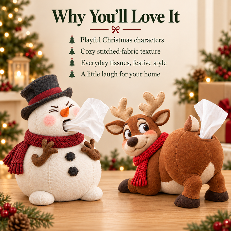 🎄 Funny Christmas Tissue Dispenser – Sneezing Snowman & Cheeky Reindeer
