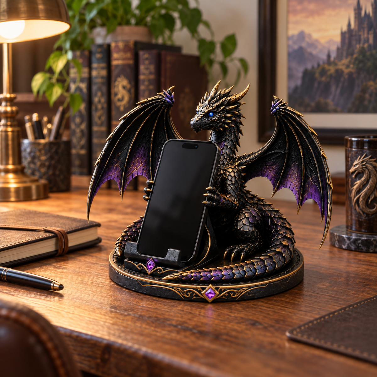 🐉 Dragon Guardian Phone Stand – Fantasy Winged Dragon Desktop Phone Holder 💜