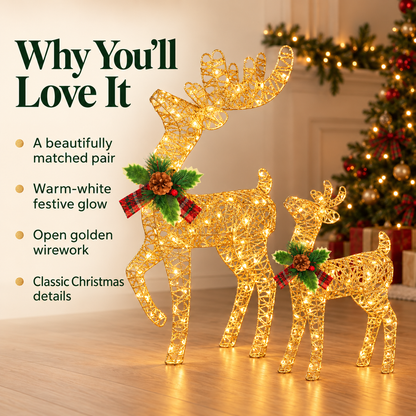 🎄🦌 Light-Up Christmas Reindeer Duo – Warm White LED Holiday Decorations ✨