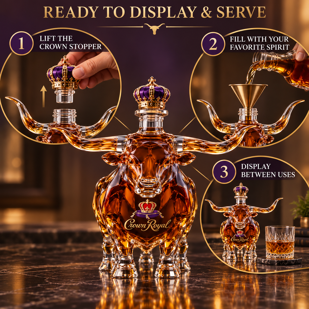 Crown Royal Texas Longhorns Whiskey Bottle