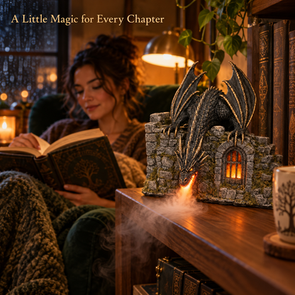 🐉🔥 Fire-Breathing Dragon Castle Mist Lamp – Glowing LED Flame Effect & Remote Control ✨