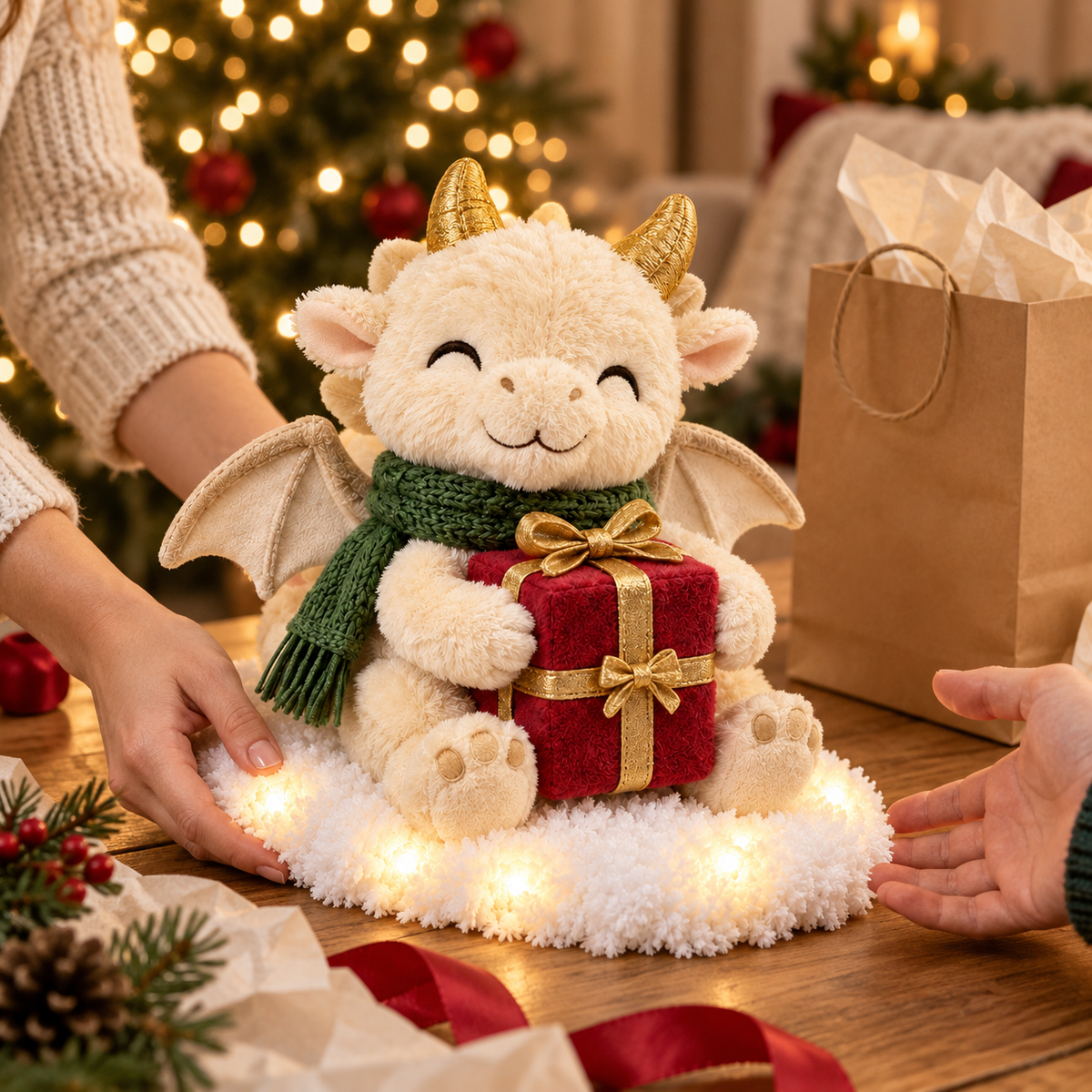 ✨🐉Christmas Dragon Snow Scenes – Light-Up Plush Holiday Decor🎁
