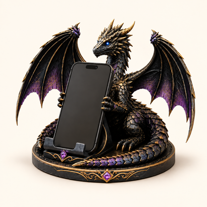 🐉 Dragon Guardian Phone Stand – Fantasy Winged Dragon Desktop Phone Holder 💜
