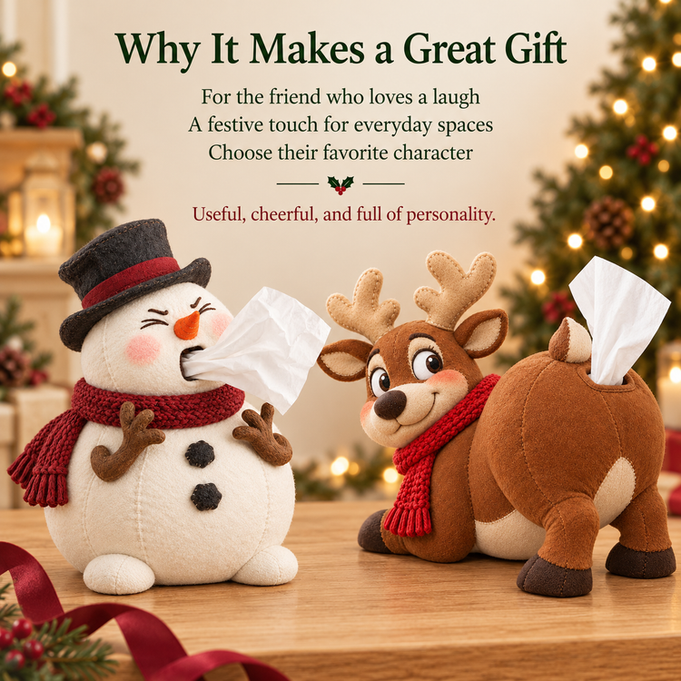 🎄 Funny Christmas Tissue Dispenser – Sneezing Snowman & Cheeky Reindeer