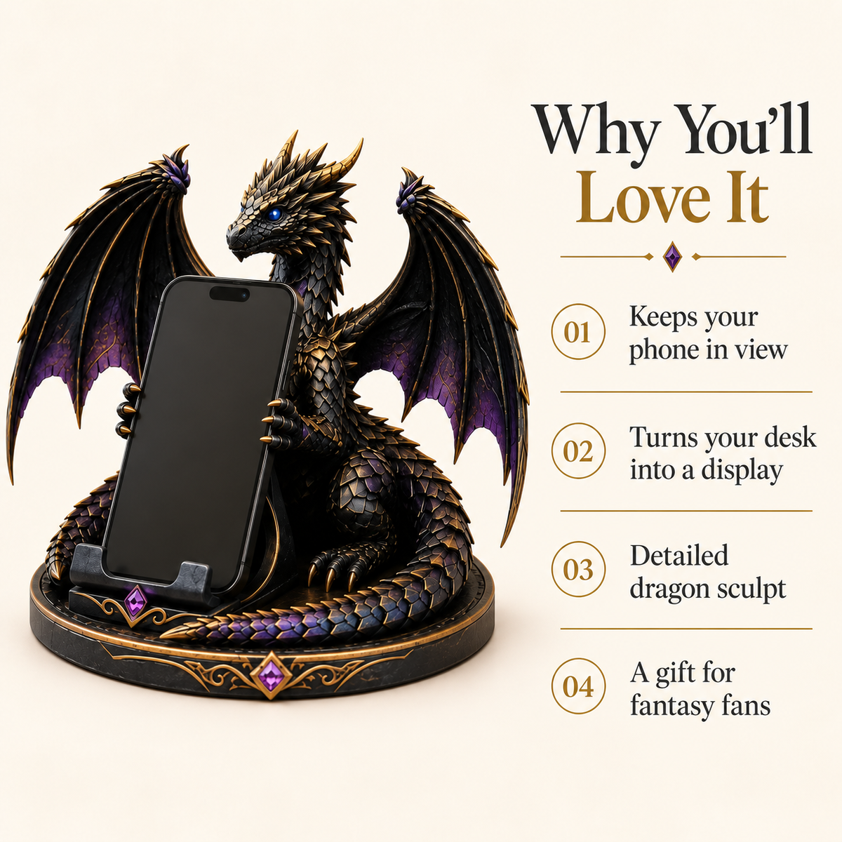 🐉 Dragon Guardian Phone Stand – Fantasy Winged Dragon Desktop Phone Holder 💜