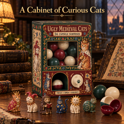 🐈🏰 Ugly Medieval Cats Mystery Box – 24 Collectible Cat Capsule Surprises 🎁
