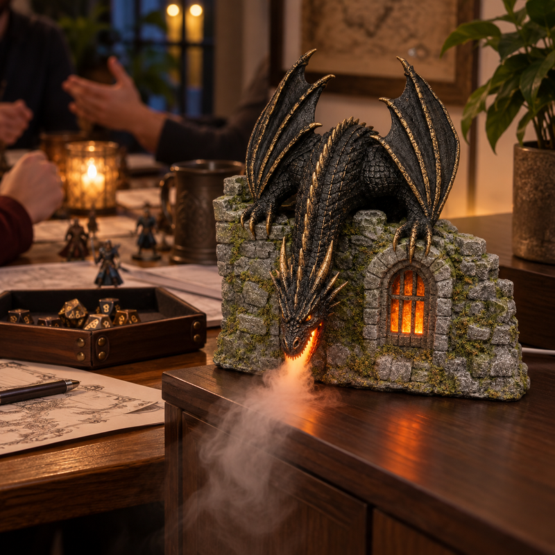 Dragon castle lamp during tabletop roleplaying game
