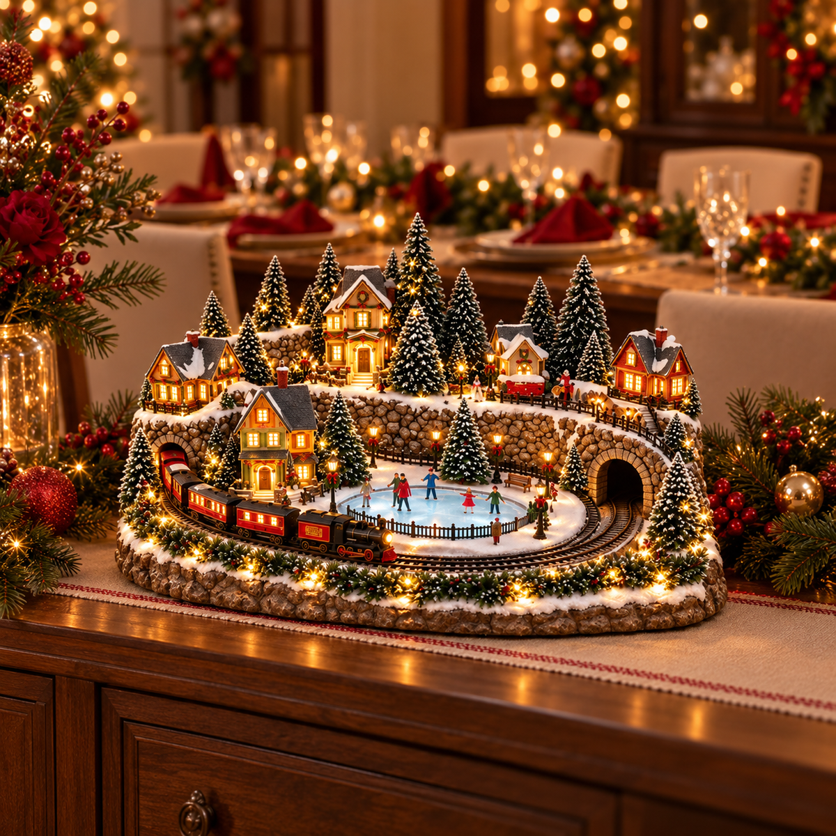 🔥 LAST DAY 50% OFF 🔥 Animated Holiday Train & Ice Rink Scene ✨