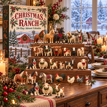 🎄 Christmas on the Ranch – 24-Piece Farm Animal Figurine Collection 🐴