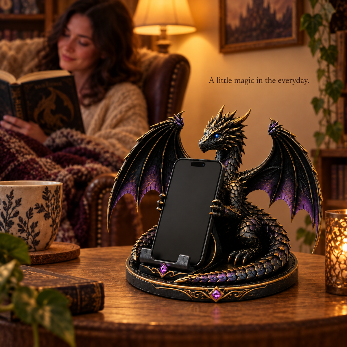 🐉 Dragon Guardian Phone Stand – Fantasy Winged Dragon Desktop Phone Holder 💜