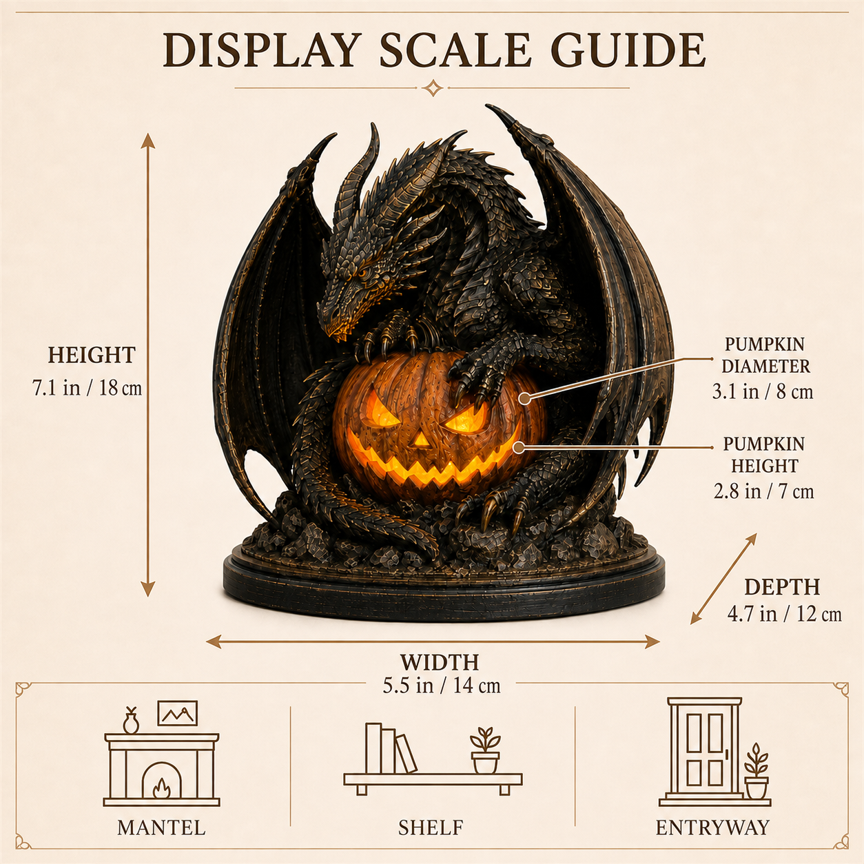 🐉🎃 Dragon Guardian Jack-O’-Lantern – Glowing Gothic Halloween Statue & Fantasy Décor