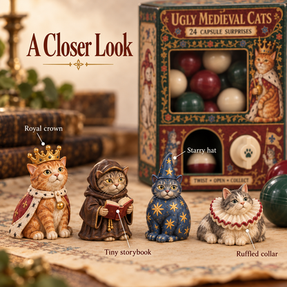 🐈🏰 Ugly Medieval Cats Mystery Box – 24 Collectible Cat Capsule Surprises 🎁