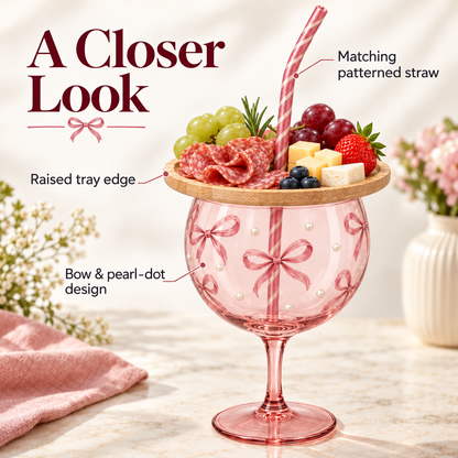 🍷 Sip & Snack Wine Glass Set – Charcuterie Topper with Straw