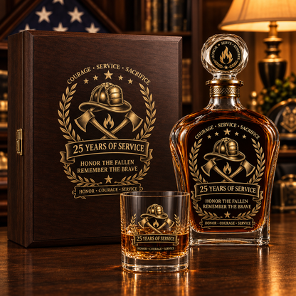 Anniversary Memorial Whiskey Decanter & Glass Gift Set – We Will Never Forget 343 Heroes Tribute
