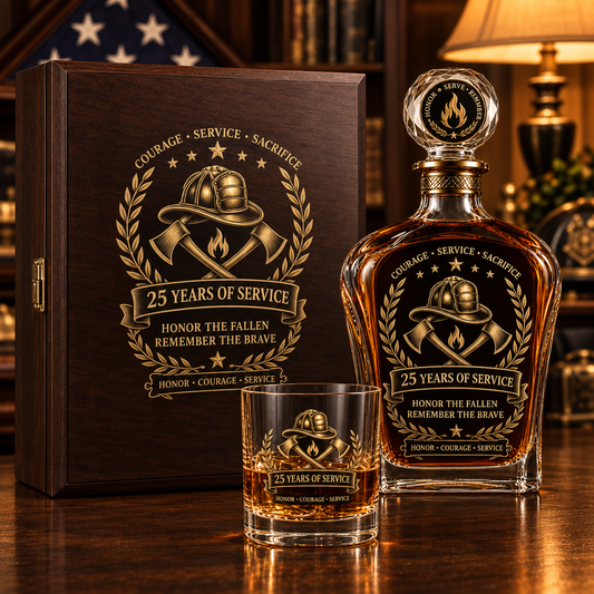 Anniversary Memorial Whiskey Decanter & Glass Gift Set – We Will Never Forget 343 Heroes Tribute