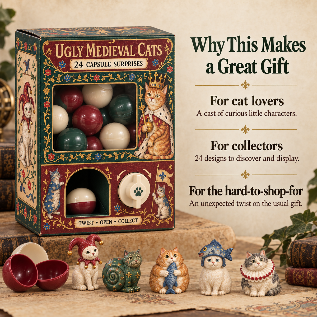 🐈🏰 Ugly Medieval Cats Mystery Box – 24 Collectible Cat Capsule Surprises 🎁