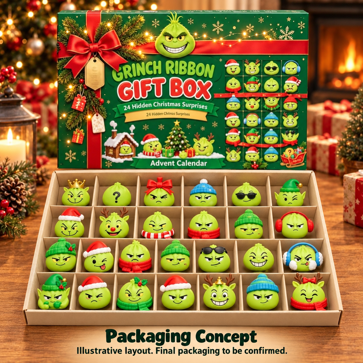 🎄💚 24 Days of Mischievous Green Christmas Characters – Funny Advent Calendar Gift Box