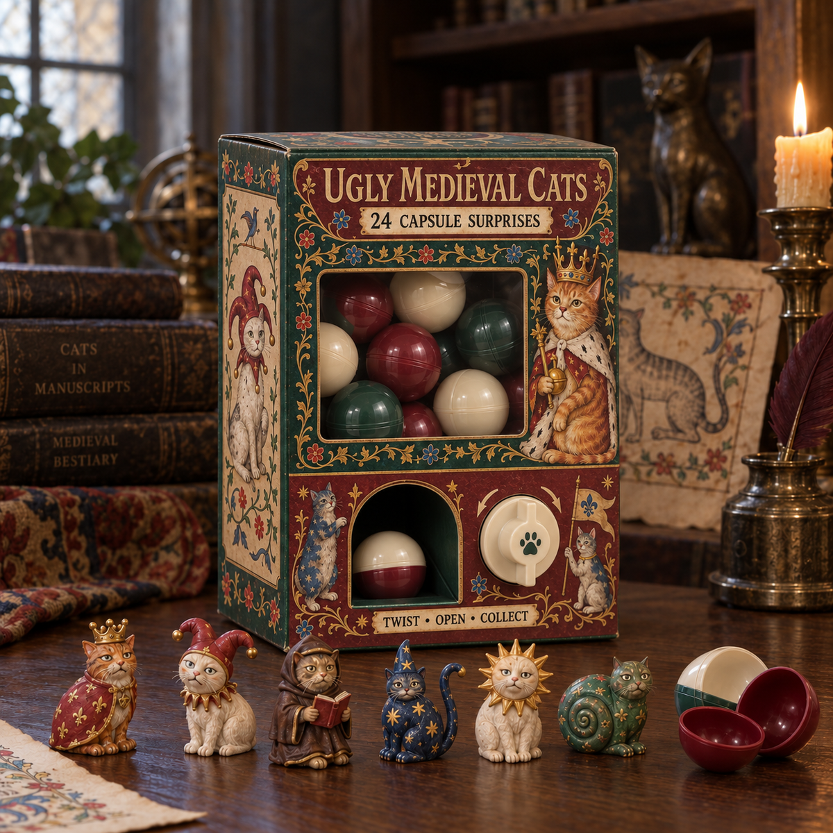 🐈🏰 Ugly Medieval Cats Mystery Box – 24 Collectible Cat Capsule Surprises 🎁