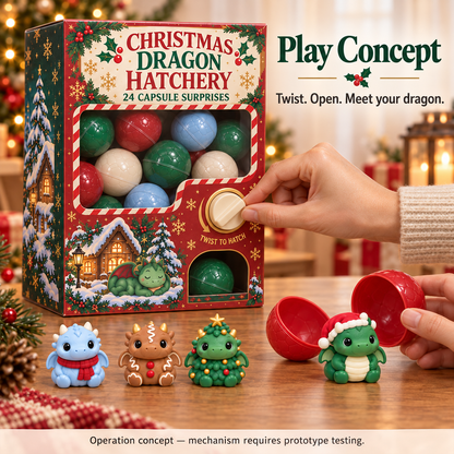 🐉🎄 Christmas Dragon Hatchery Mystery Box – 24 Cute Dragon Capsule Surprises 🎁