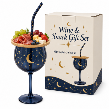 🍷 Sip & Snack Wine Glass Set – Charcuterie Topper with Straw