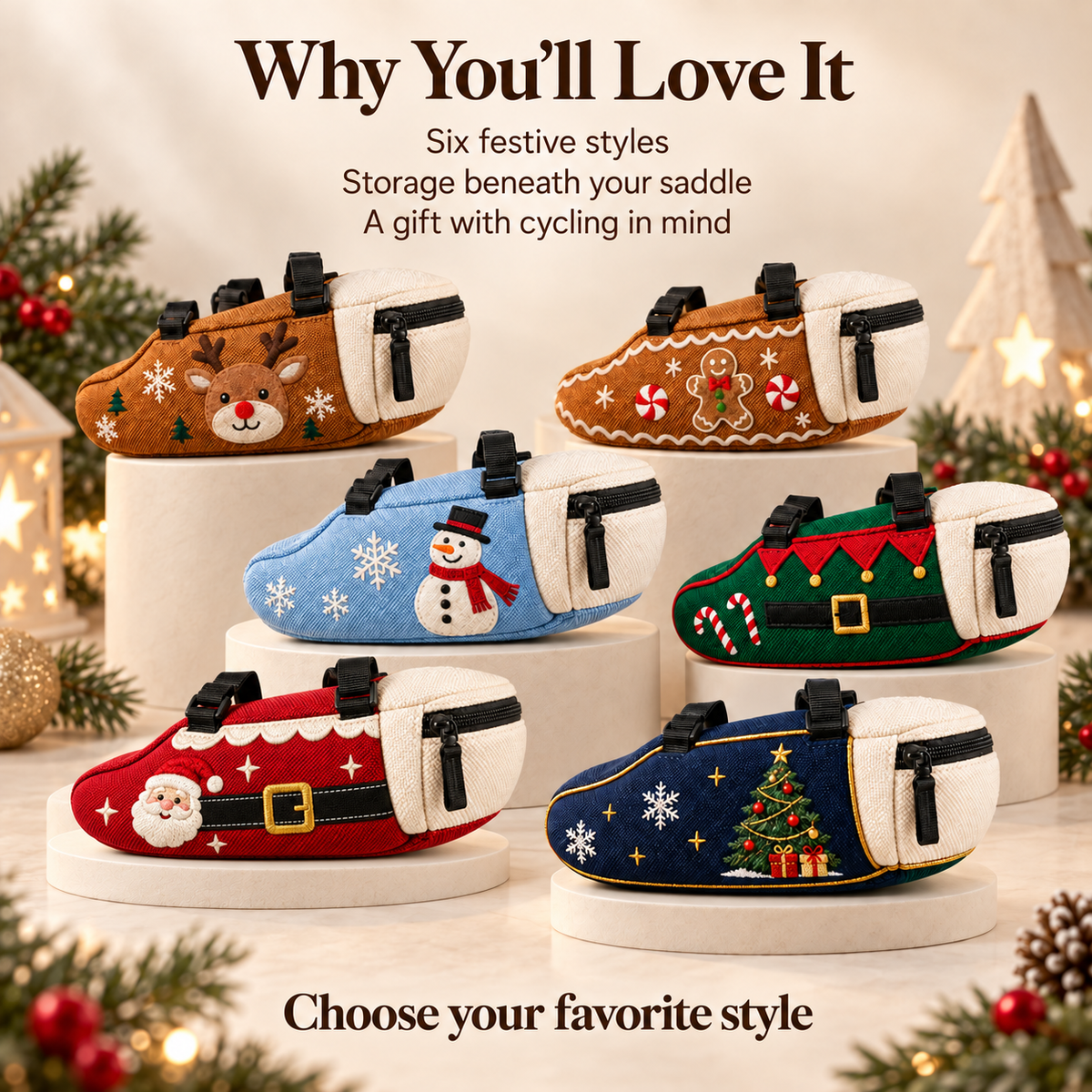🚴🎅 Festive Christmas Bike Saddle Bag – 6 Fun Holiday Styles