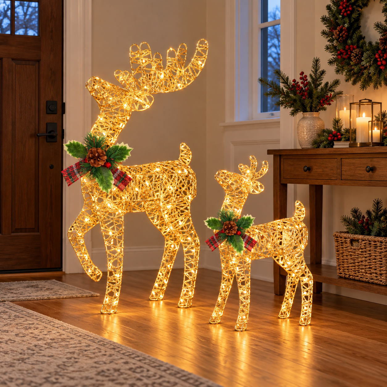 Warm Christmas reindeer lights in a welcoming home