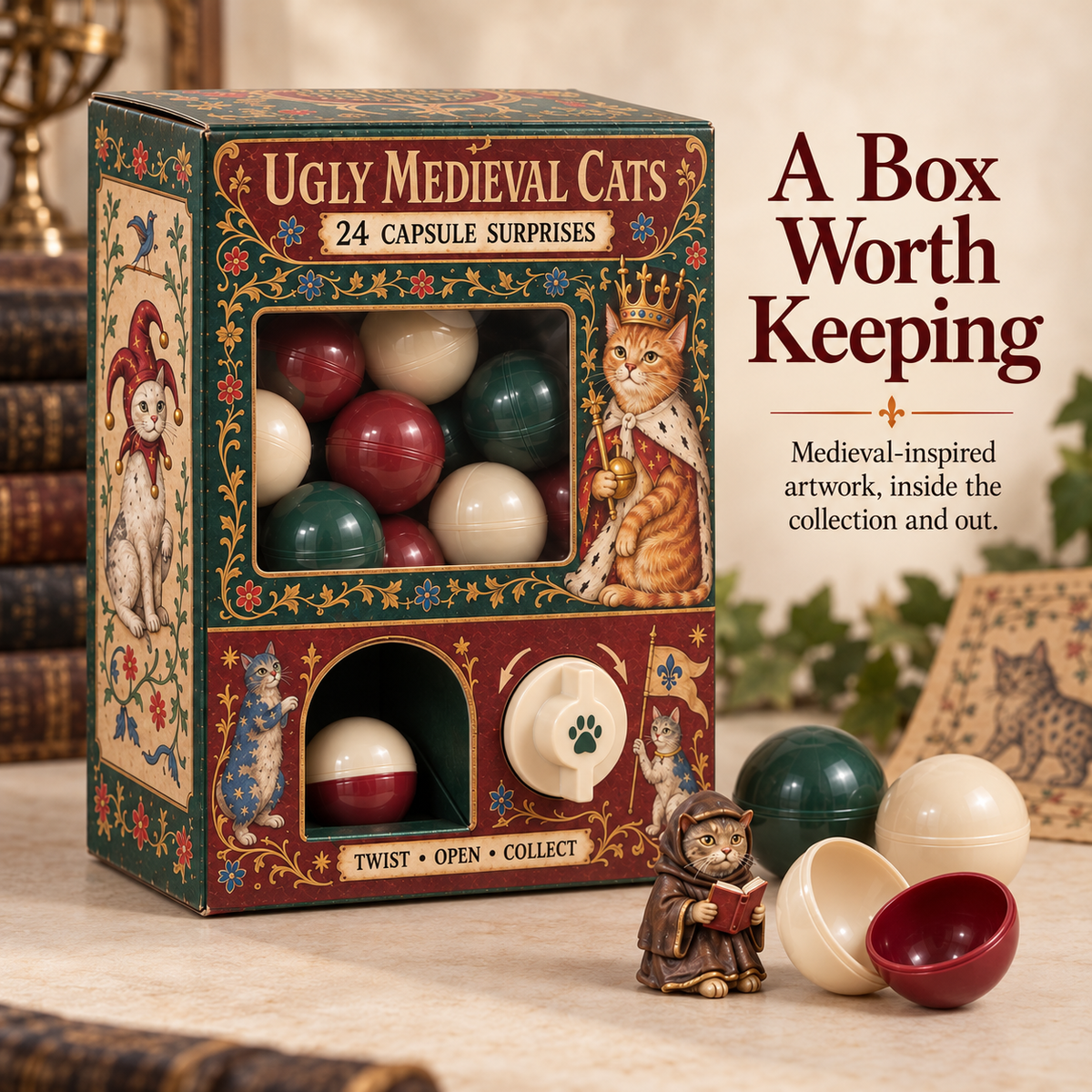 🐈🏰 Ugly Medieval Cats Mystery Box – 24 Collectible Cat Capsule Surprises 🎁