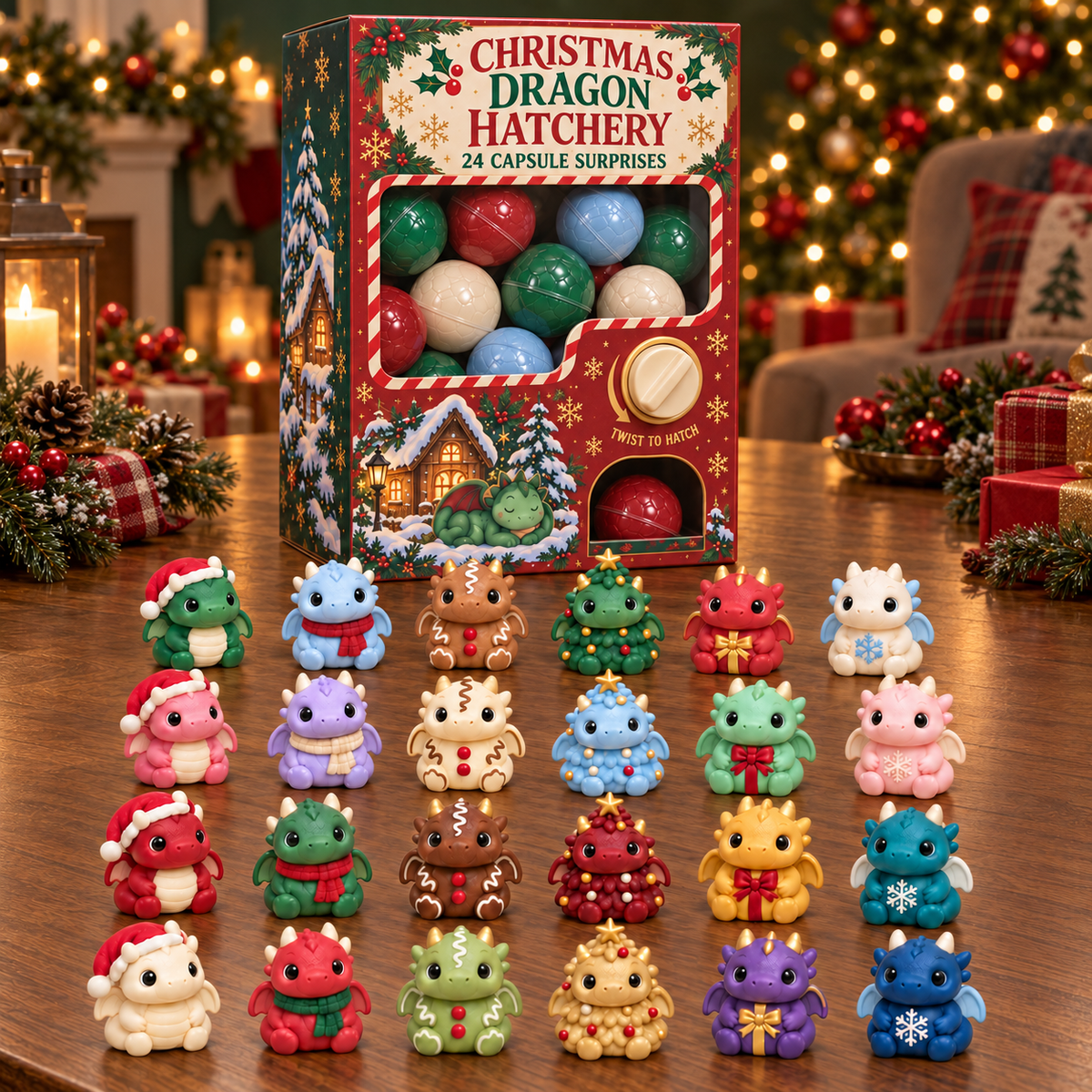 🐉🎄 Christmas Dragon Hatchery Mystery Box – 24 Cute Dragon Capsule Surprises 🎁