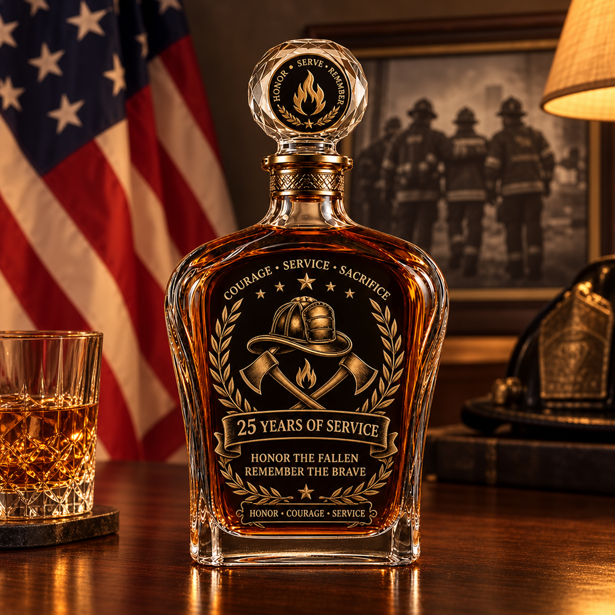 Anniversary Memorial Whiskey Decanter & Glass Gift Set – We Will Never Forget 343 Heroes Tribute