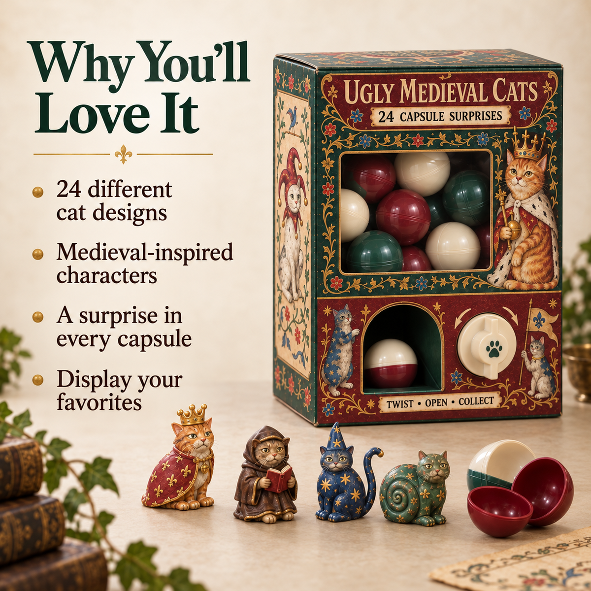 🐈🏰 Ugly Medieval Cats Mystery Box – 24 Collectible Cat Capsule Surprises 🎁