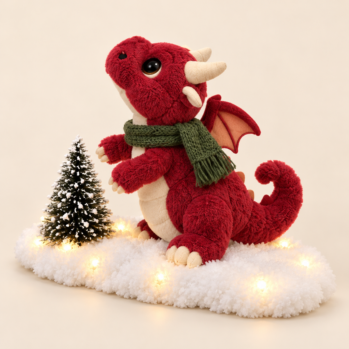 Little Climber Christmas Red dragon wearing a green scarf