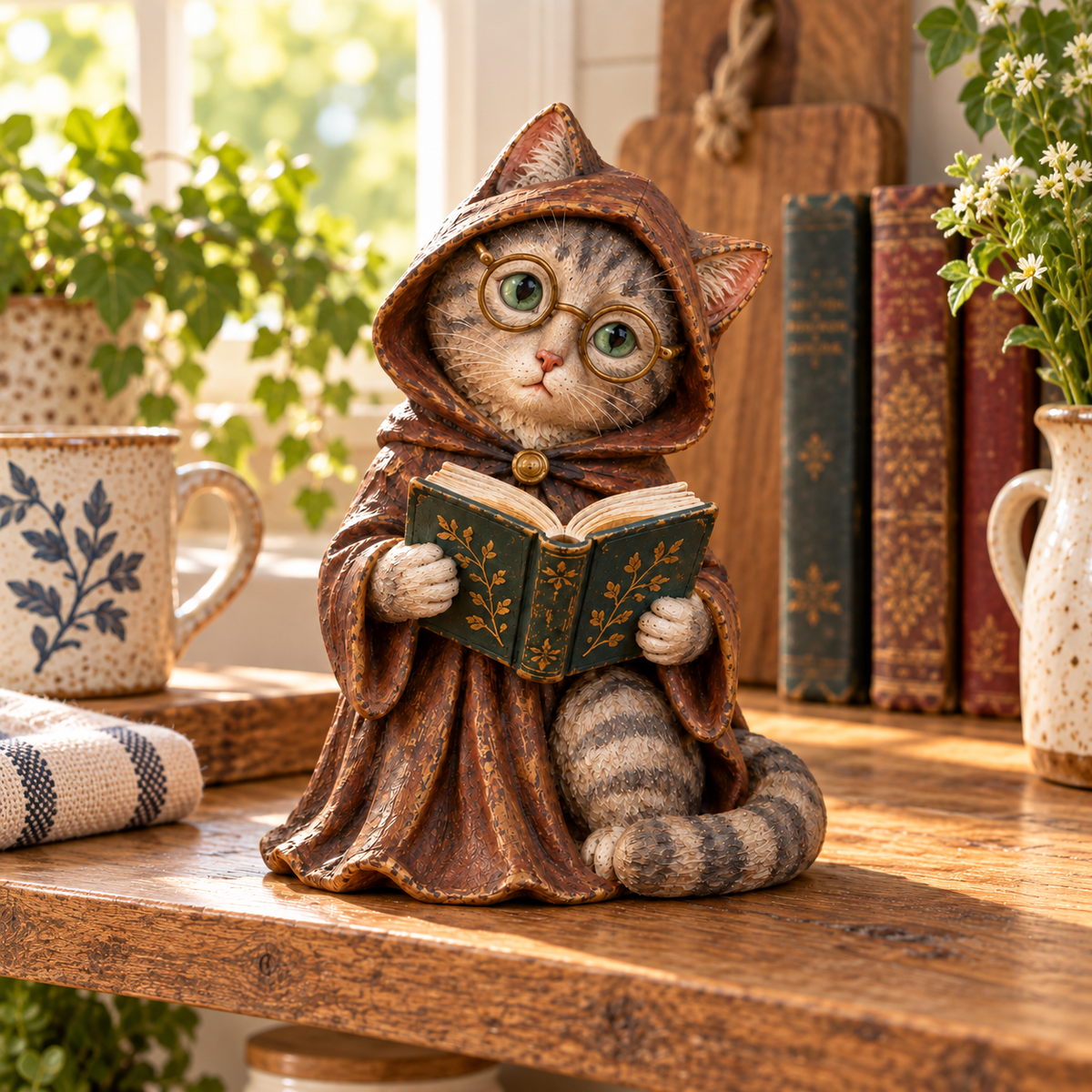 🐱📚 Whimsical Reading Cat Figurine – Cozy Book Lover Shelf Décor & Gift