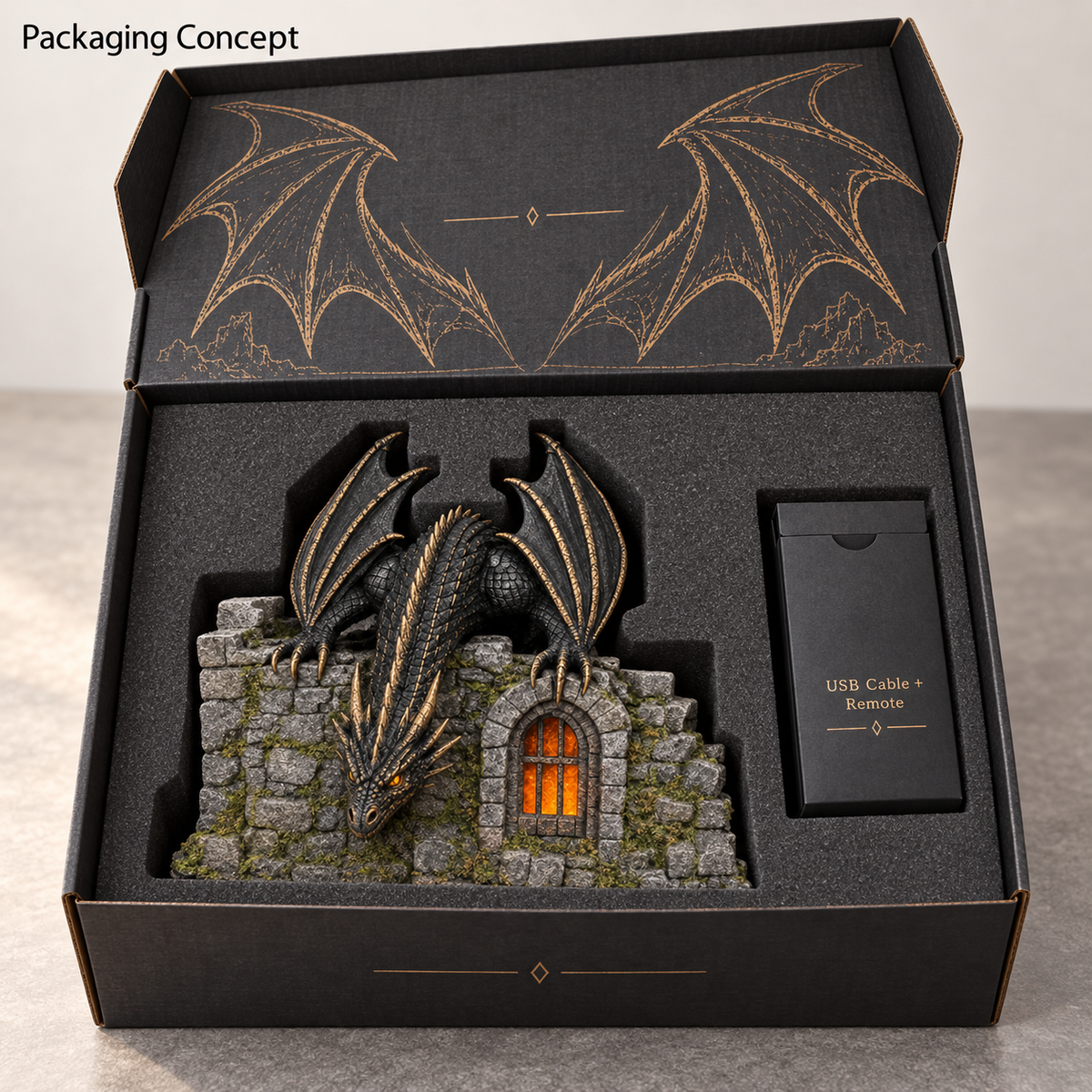 🐉🔥 Fire-Breathing Dragon Castle Mist Lamp – Glowing LED Flame Effect & Remote Control ✨