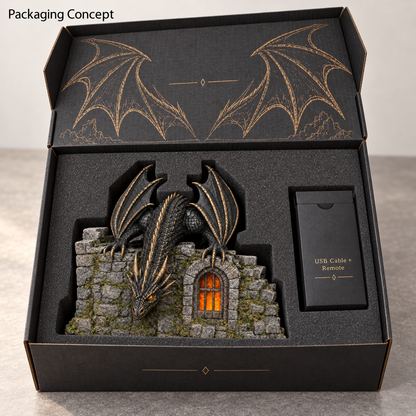 🐉🔥 Fire-Breathing Dragon Castle Mist Lamp – Glowing LED Flame Effect & Remote Control ✨