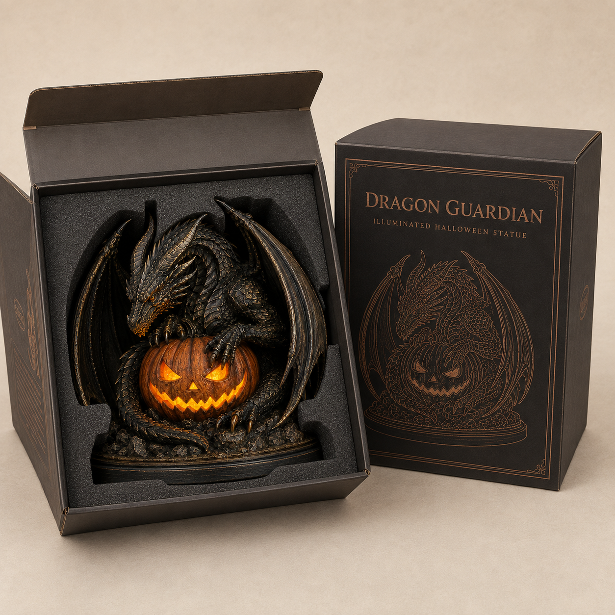 🐉🎃 Dragon Guardian Jack-O’-Lantern – Glowing Gothic Halloween Statue & Fantasy Décor