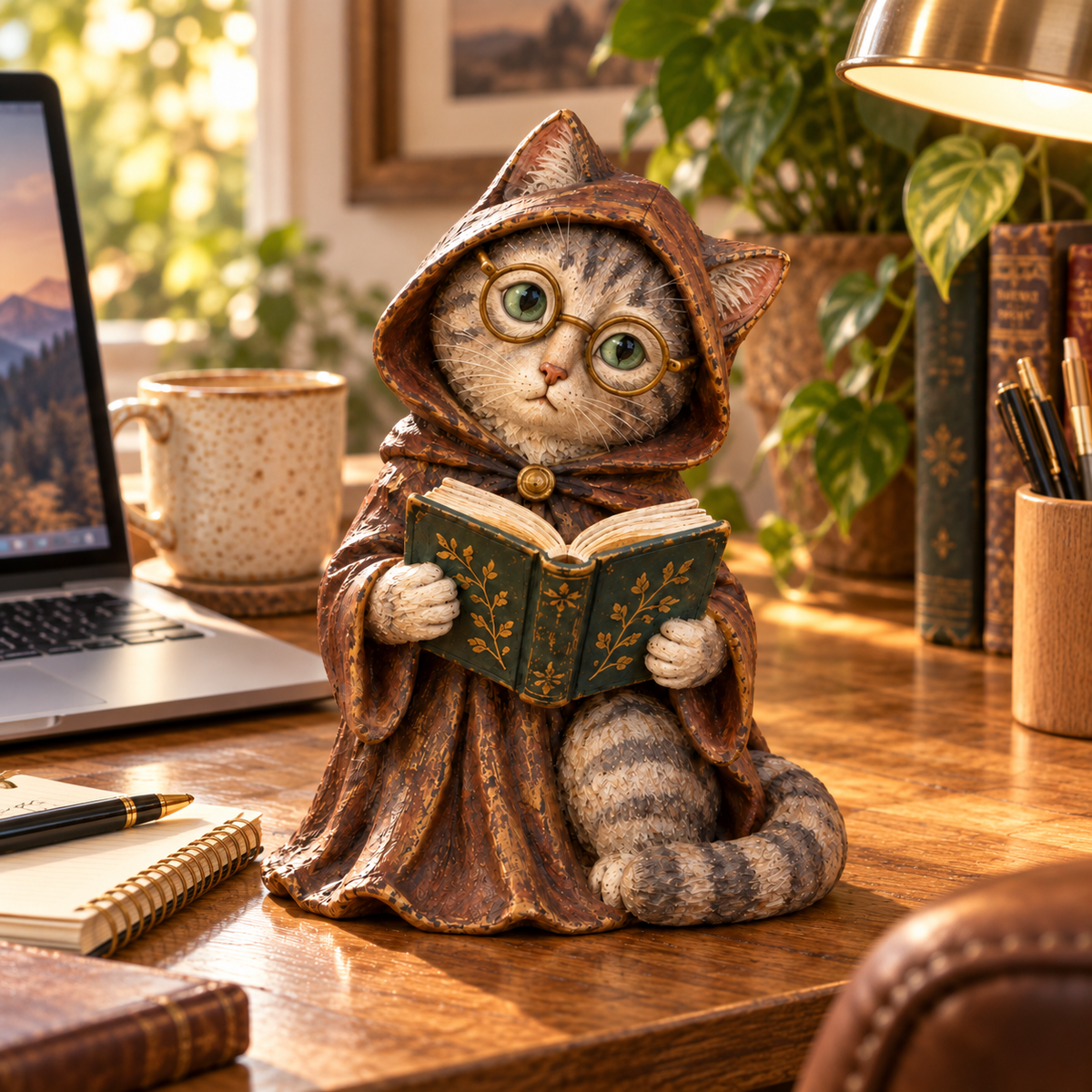 🐱📚 Whimsical Reading Cat Figurine – Cozy Book Lover Shelf Décor & Gift