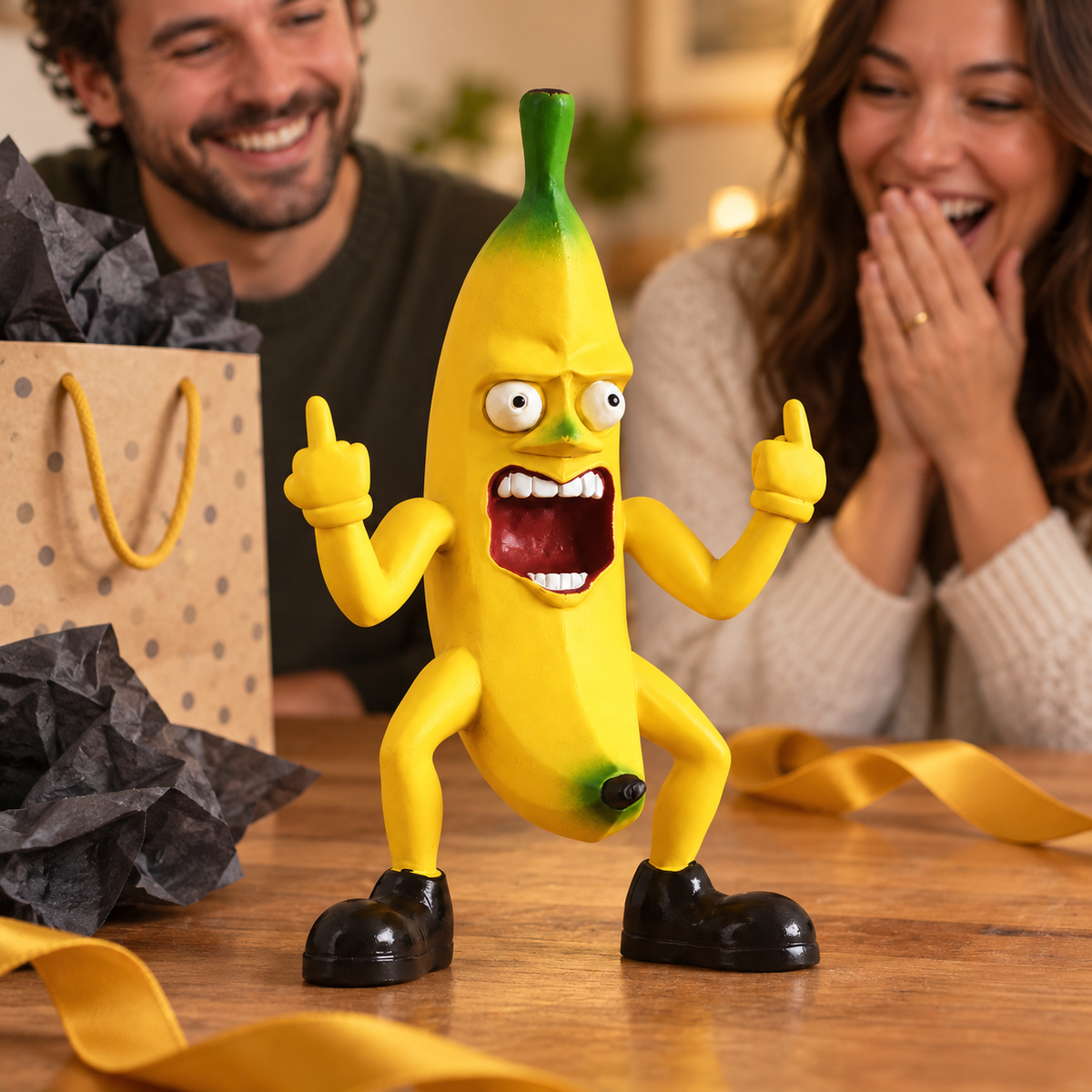 🍌🖕 Angry Banana Middle Finger Figurine – Hilarious Desk Decor & Gag Gift