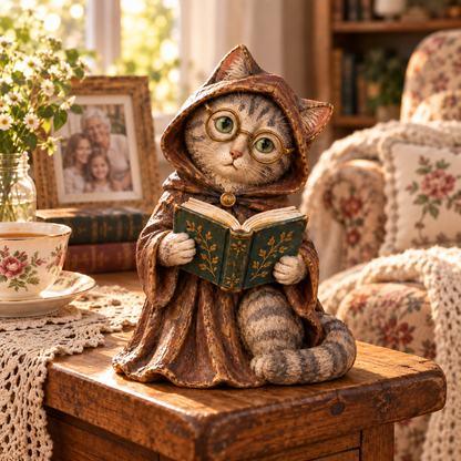 🐱📚 Whimsical Reading Cat Figurine – Cozy Book Lover Shelf Décor & Gift