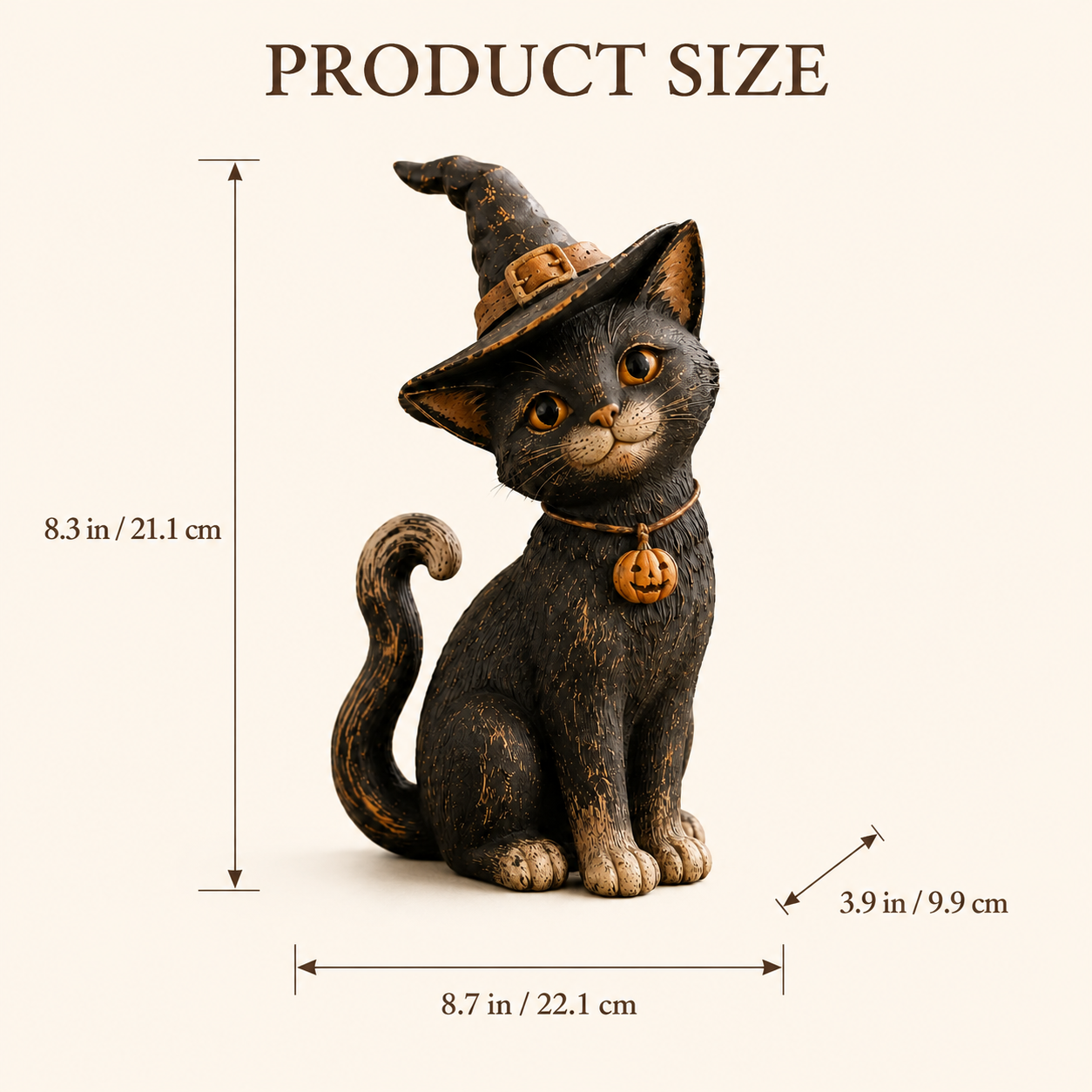 Dimensions of the Whimsical Witch Cat Figurine