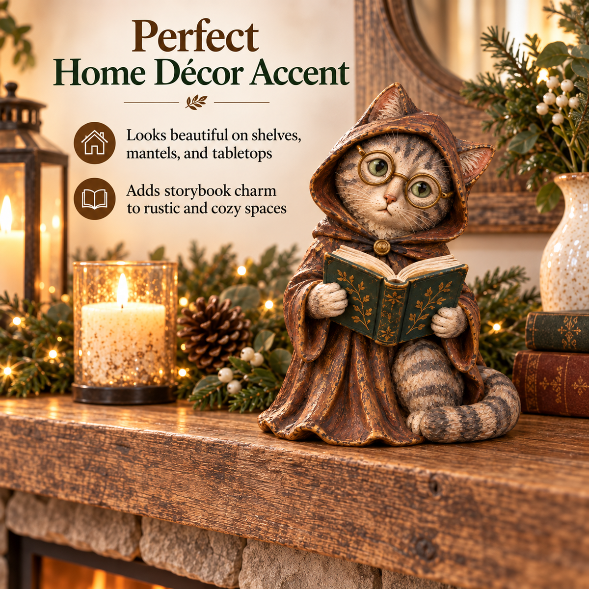 🐱📚 Whimsical Reading Cat Figurine – Cozy Book Lover Shelf Décor & Gift