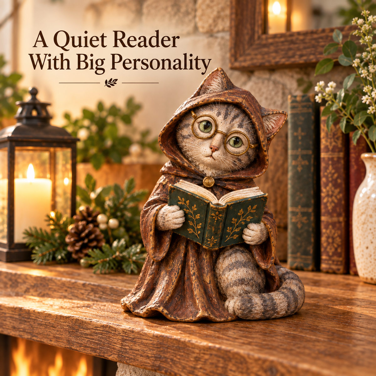🐱📚 Whimsical Reading Cat Figurine – Cozy Book Lover Shelf Décor & Gift
