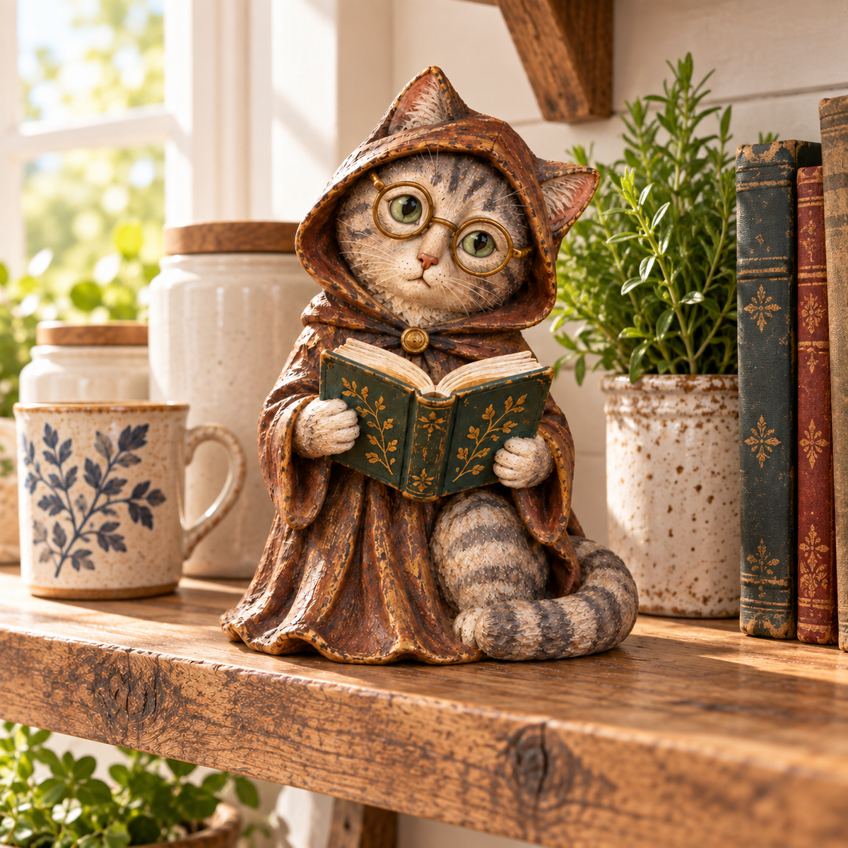 🐱📚 Whimsical Reading Cat Figurine – Cozy Book Lover Shelf Décor & Gift