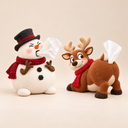 🎄 Funny Christmas Tissue Dispenser – Sneezing Snowman & Cheeky Reindeer