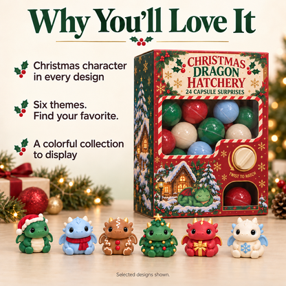 🐉🎄 Christmas Dragon Hatchery Mystery Box – 24 Cute Dragon Capsule Surprises 🎁