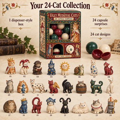 🐈🏰 Ugly Medieval Cats Mystery Box – 24 Collectible Cat Capsule Surprises 🎁