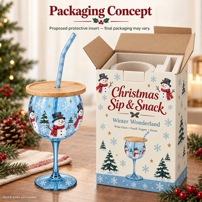 🎄🍷 Christmas Sip & Snack Wine Glass – Charcuterie Topper & Straw in 4 Festive Designs