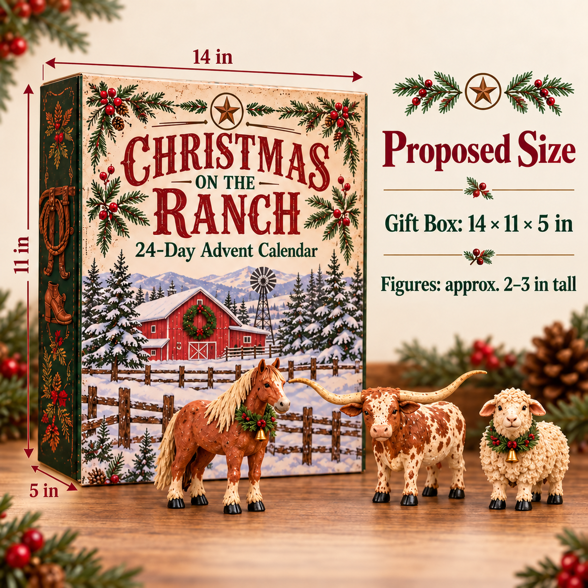 🎄 Christmas on the Ranch – 24-Piece Farm Animal Figurine Collection 🐴