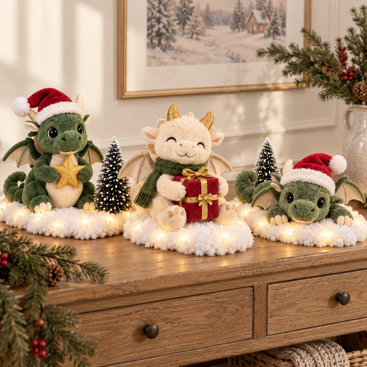 ✨🐉Christmas Dragon Snow Scenes – Light-Up Plush Holiday Decor🎁